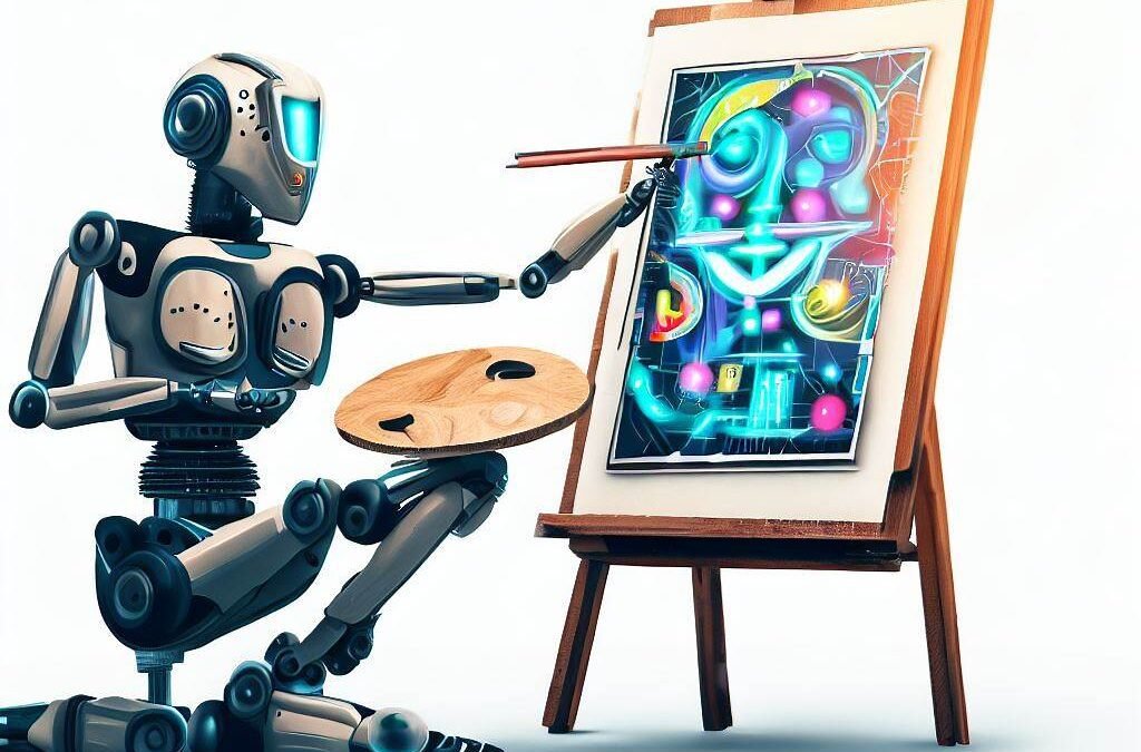 AI Robot painting on an Artists Easel