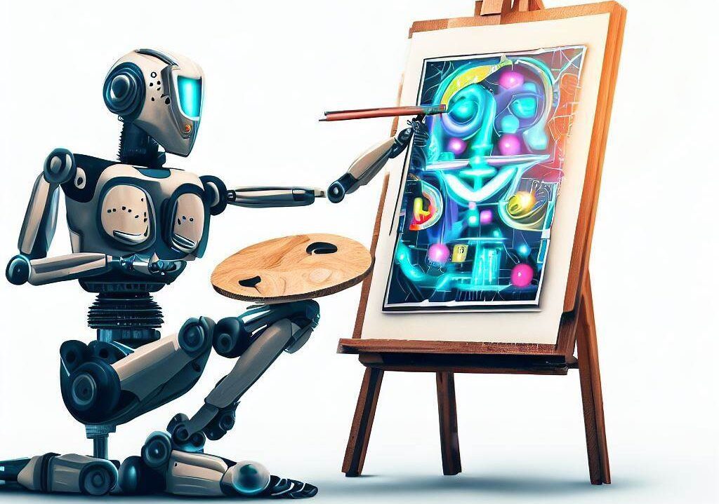 AI Robot painting on an Artists Easel